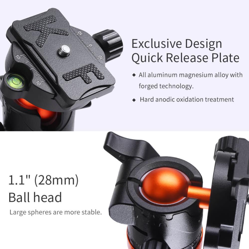  Returex K&F Concept Kamerastativ med kulled & fällbar mittpelare 185cm