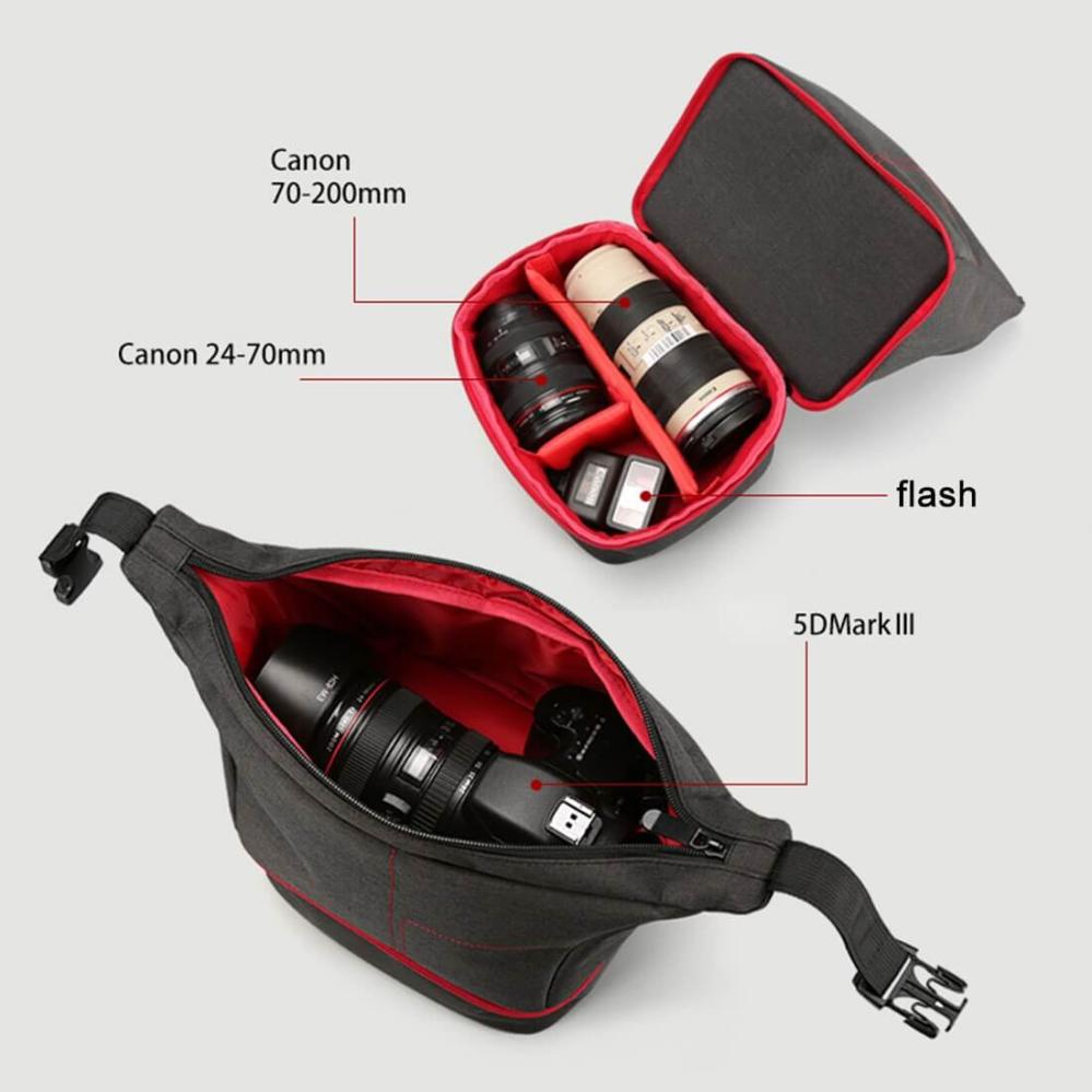  Huwang Grå & röd Axelväska för kameran