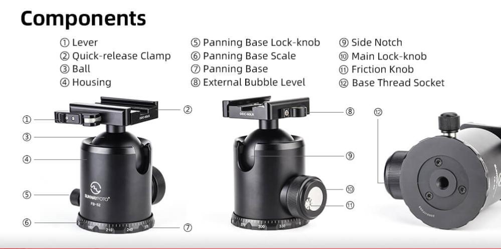  Sunwayfoto FB-52LR Kulhuvud & DDC-60LR fäste