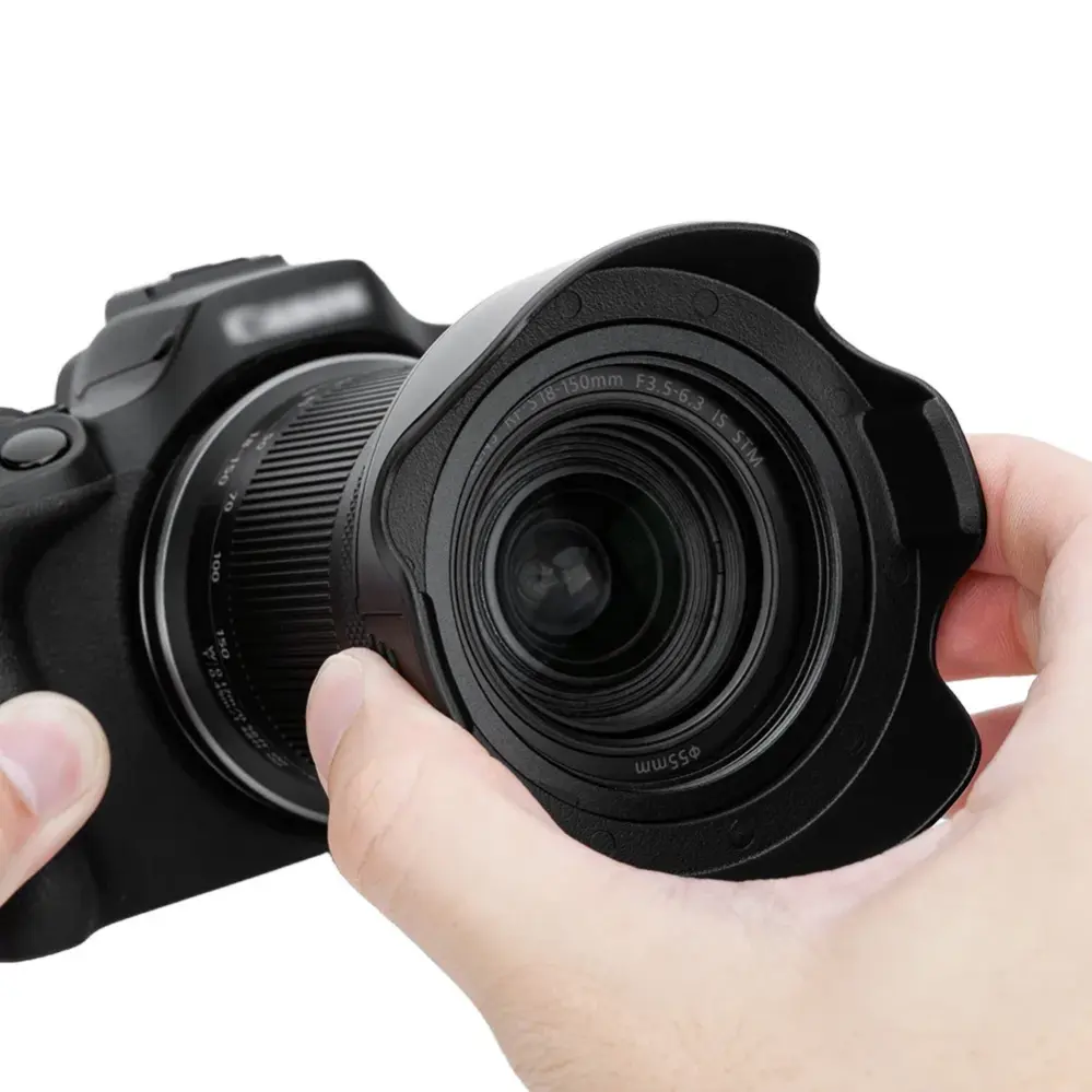  JJC LH-Q55 vastavalosuoja adapterirenkaalla – suojaa hajavalolta ja iskuilta