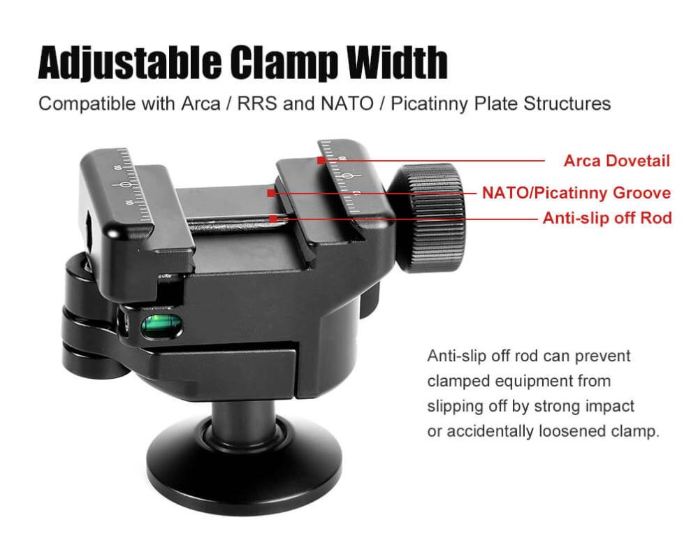  Sunwayfoto IB-30P Lågprofilskulled inverted med fäste Picatinny & Arca Swiss