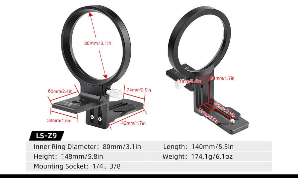  Sunwayfoto Objektivkrage för Nikon Z9 Arca Swiss platta