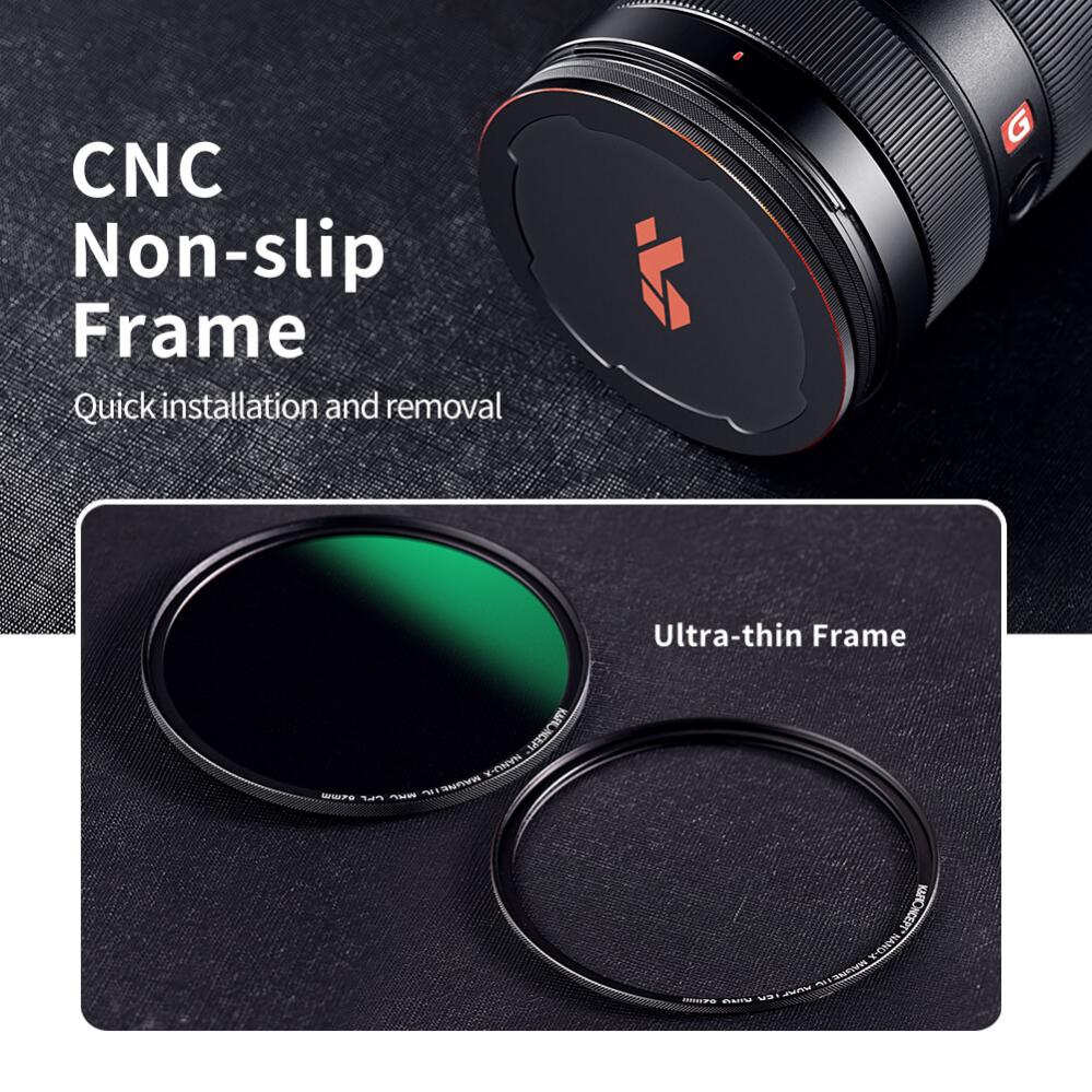  K&F Concept polarisaatiosuodatin adapterirenkaalla ja magneettikorkilla