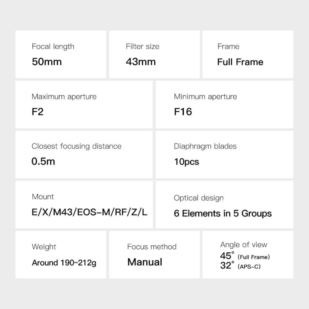  TTArtisan 50mm f/2,0 för Sony E (Fullformat)