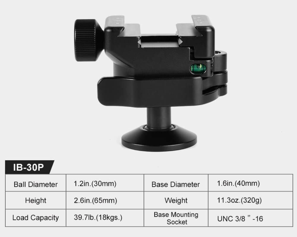  Sunwayfoto IB-30P Lågprofilskulled inverted med fäste Picatinny & Arca Swiss