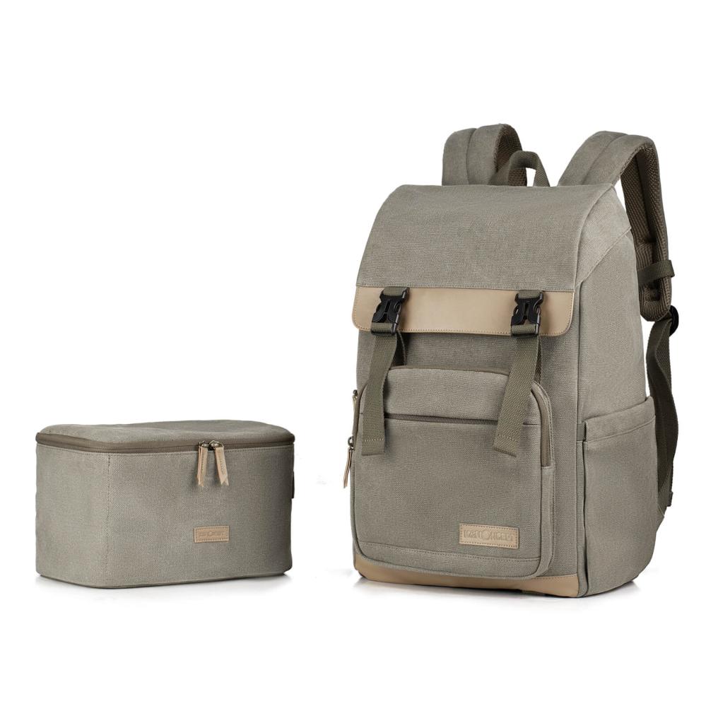  K&F Concept Kameraryggsäck kamoflagegrön Canvas med uttagbar innerskydd/insats