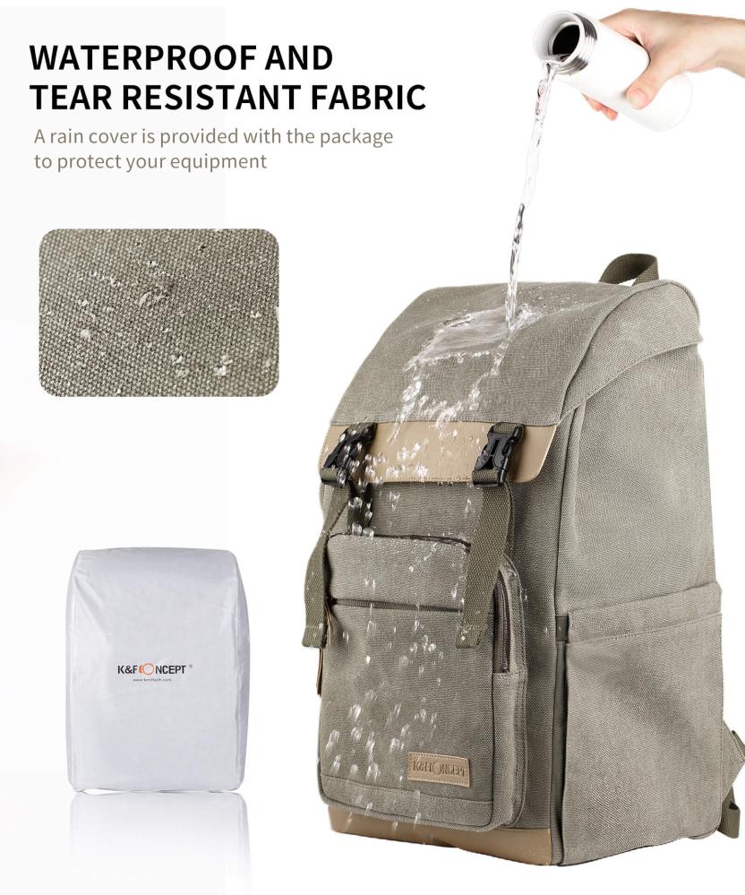  K&F Concept Kameraryggsäck kamoflagegrön Canvas med uttagbar innerskydd/insats