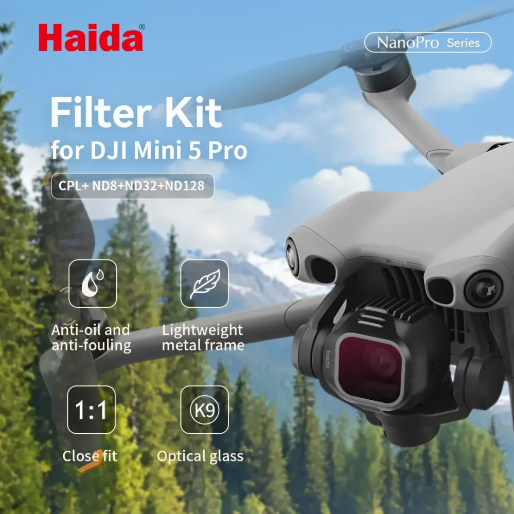  Haida Filterkit: ND8, ND32, ND128 & CPL-filter för DJI Mini 5 Pro