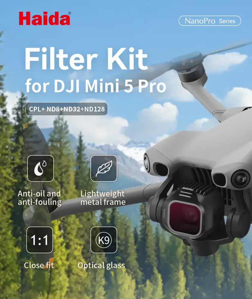  Haida Filterkit: ND8, ND32, ND128 & CPL-filter för DJI Mini 5 Pro
