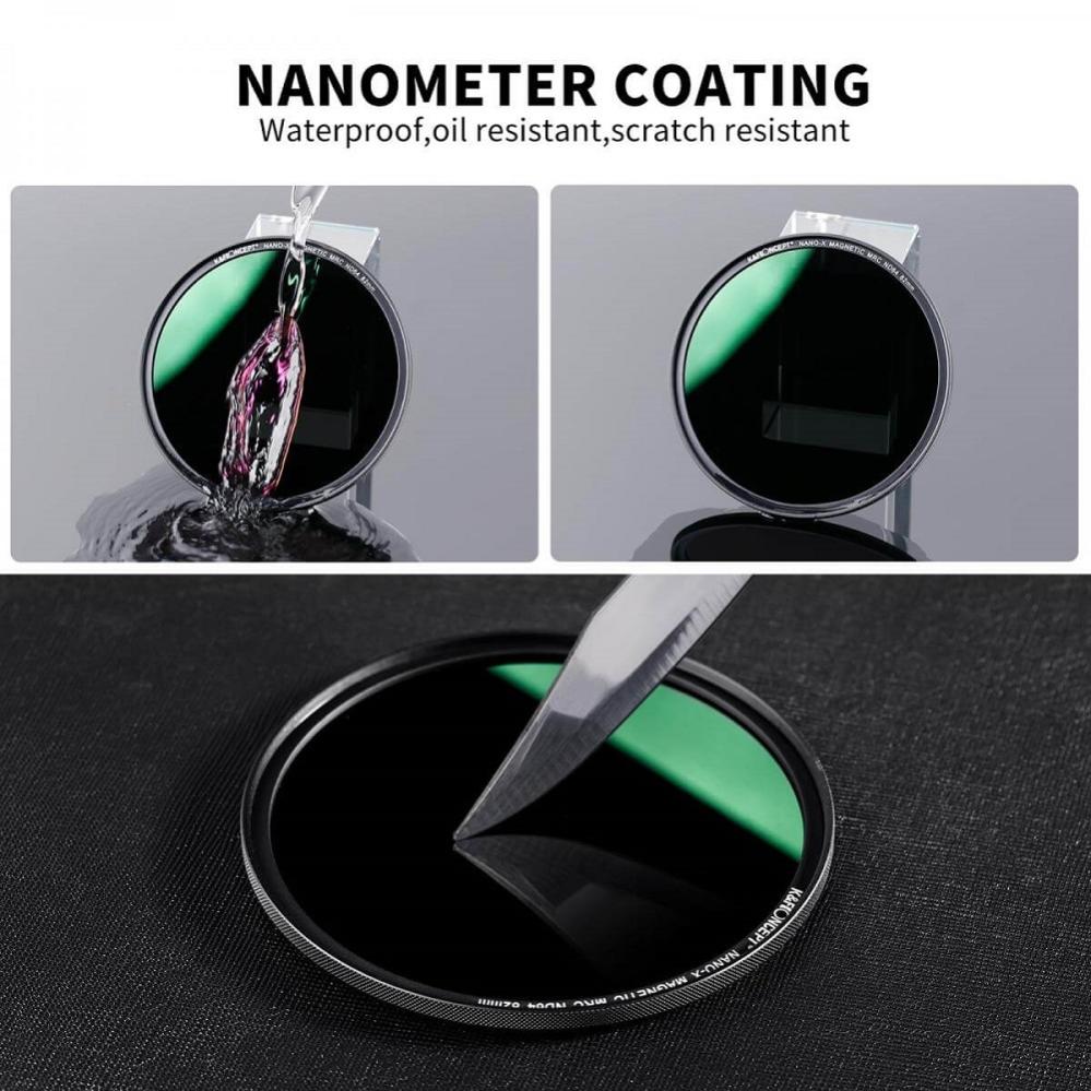  K&F Concept ND64 -suodatin adapterirenkaalla ja magneettikorkilla