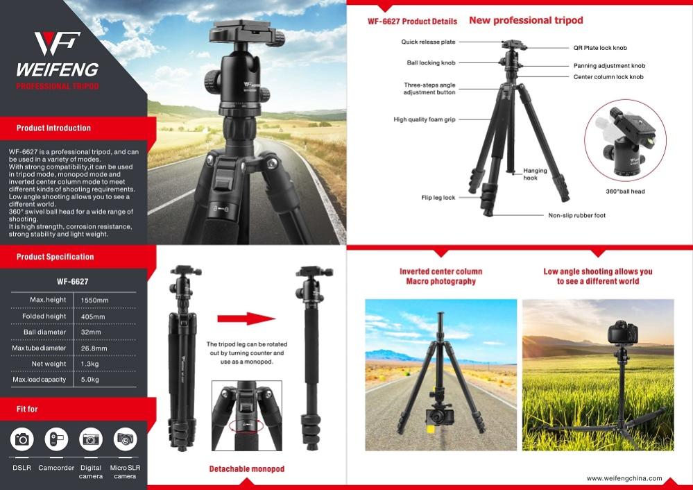  Weifeng WF-6627 Pro Kamerastativ 155cm med kulled