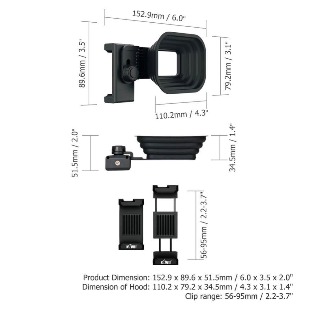  Kiwifotos Mobilhållare med motljusskydd för kamerastativ
