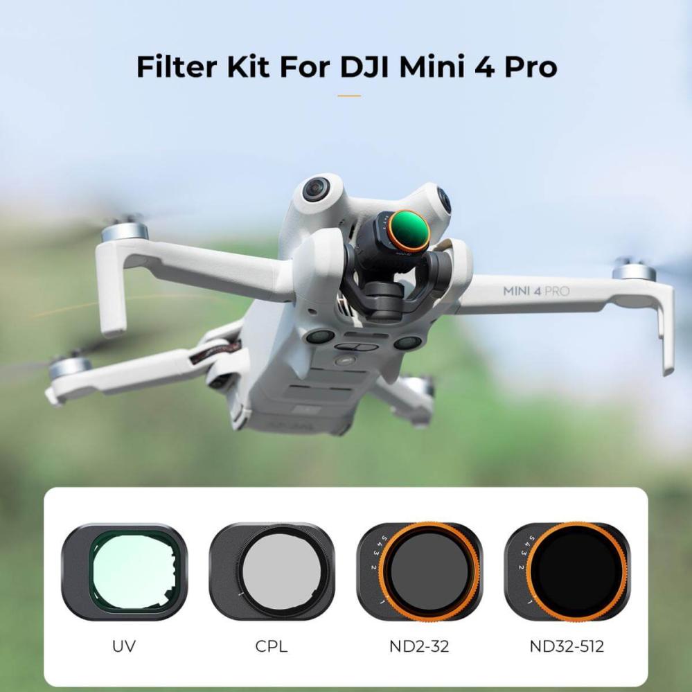  K&F Concept 4 kpl suodatinpaketti DJI Mini 4 Pro: UV, CPL, ND2–32, ND32–512