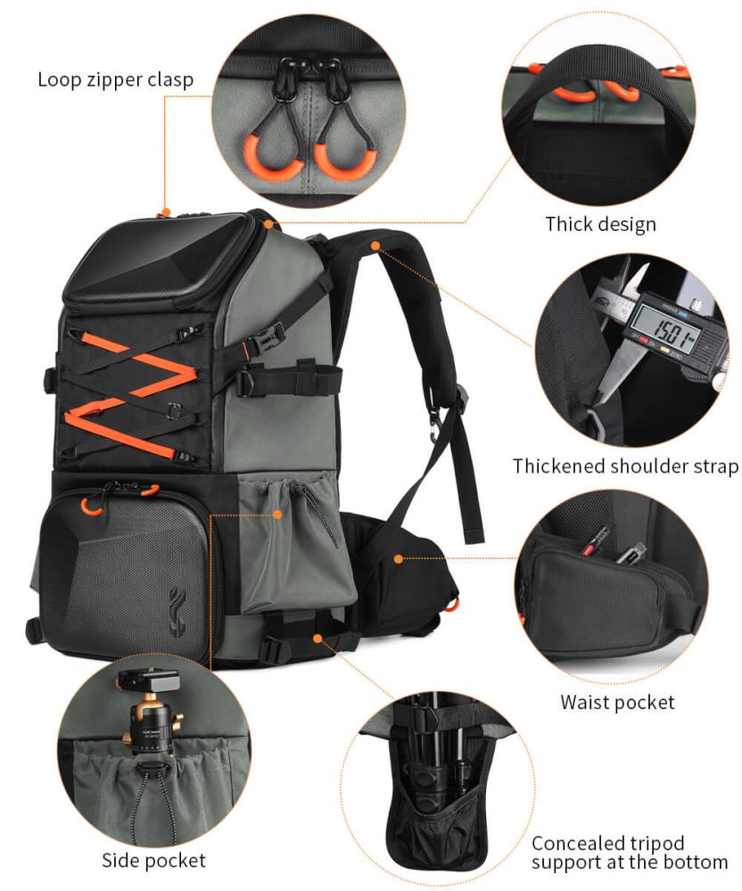  K&F Concept Kameraryggsäck Pro 33 liter med midjebälte