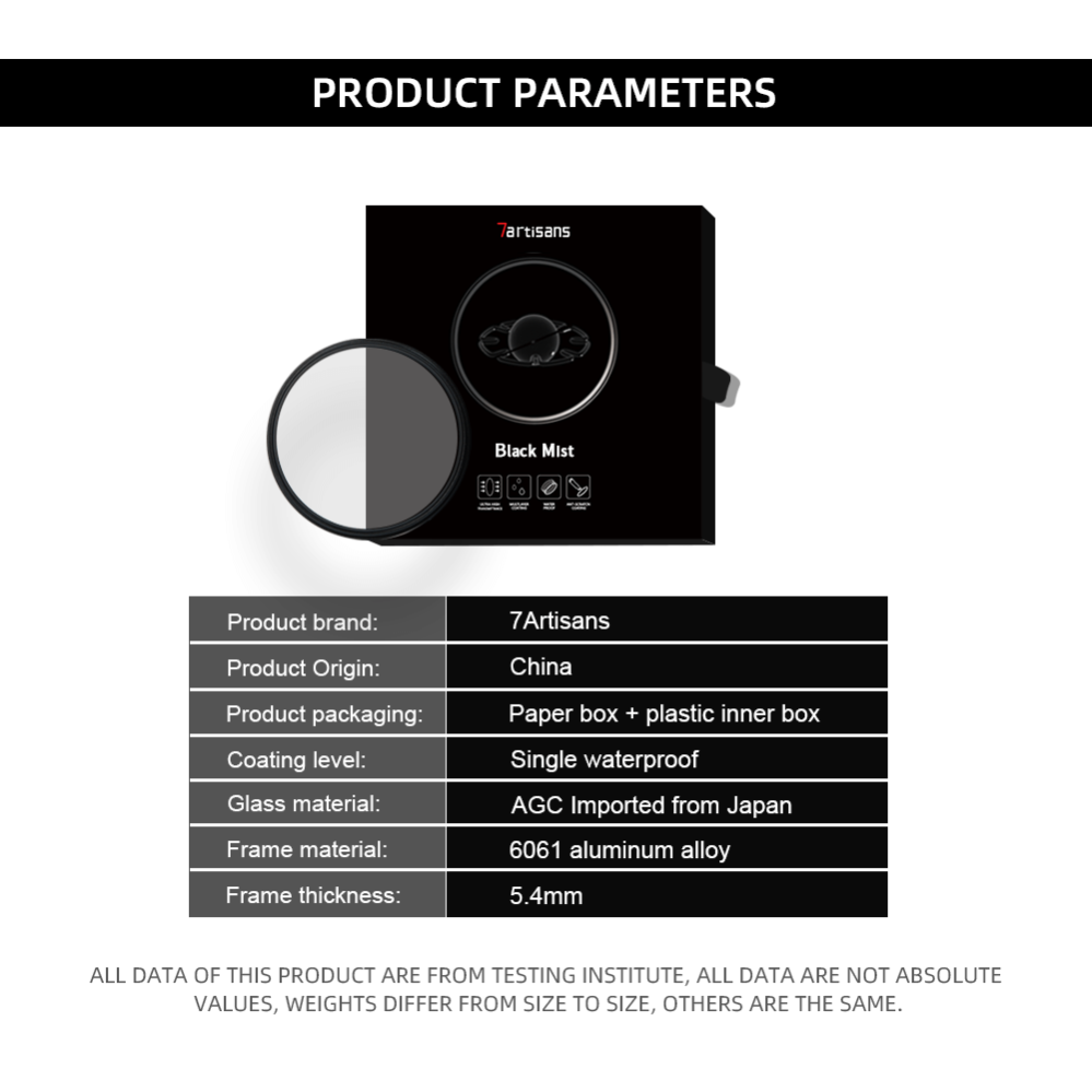  7Artisans Black Mist 1/4 -suodatin optinen AGC-lasi