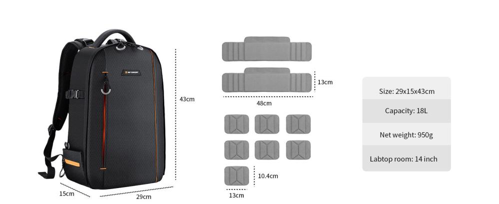  K&F Concept Beta 18L kamerareppu suurella säilytystilalla kameralle