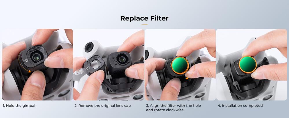  K&F Concept 4 kpl suodatinpaketti DJI Mini 4 Pro: UV, CPL, ND2–32, ND32–512