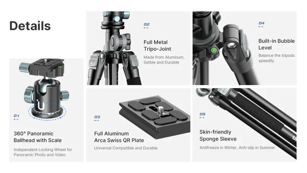  Ulanzi MT-59 Robust rese- och makrostativ i aluminium med monopodfunktion