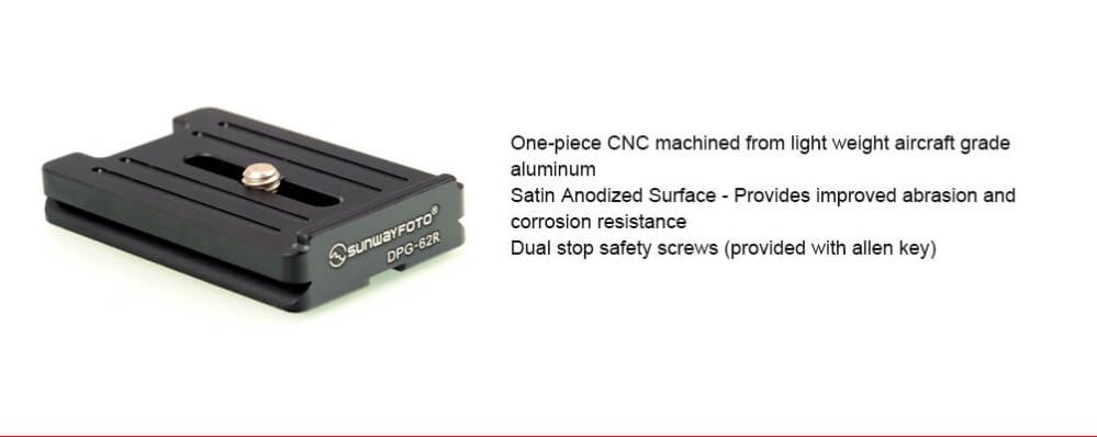  Sunwayfoto DPG-62R pikakiinnityslevy 62 mm Arca-Swiss sivutuella
