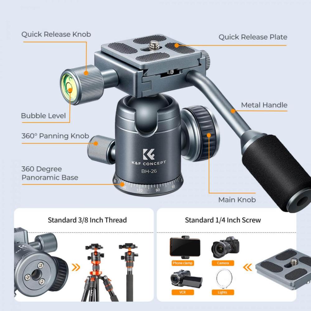  K&F Concept BH-26 Kulled med panoramaindexering med spak Kamda – nopea toimitus ja turvallinen verkkokauppa