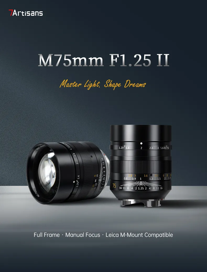  7Artisans 75mm f/1,25 II Leica M -kameralle Kamda – nopea toimitus ja turvallinen verkkokauppa
