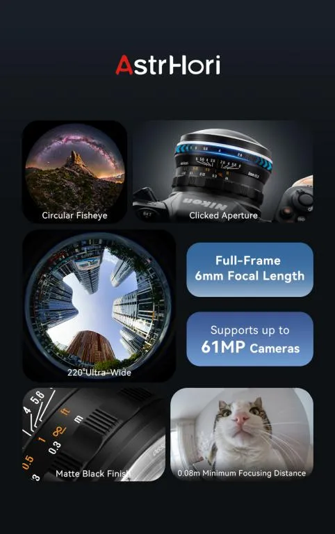  AstrHori 6mm f/2,8 Fisheye Canon RF:lle (täyskenno, pyöreä kuva)
