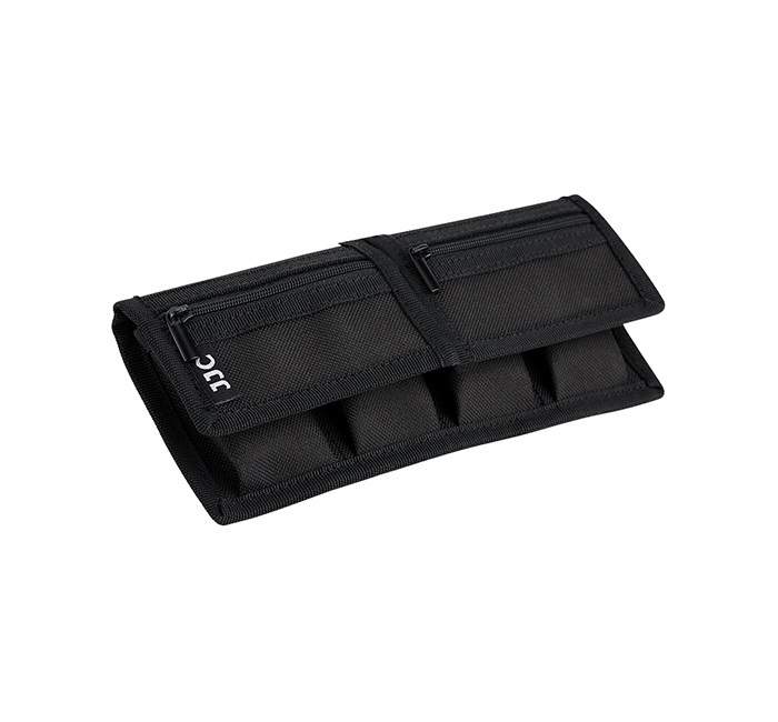  JJC fodral för 4 kamerabatterier och 4 minneskort (SD, XQD, CF).