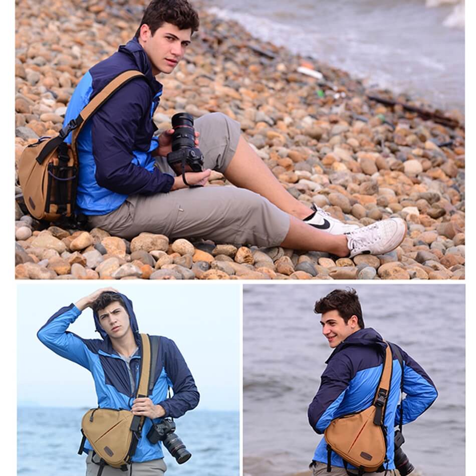  Caden Kameraväska grön med axelrem & regnskydd