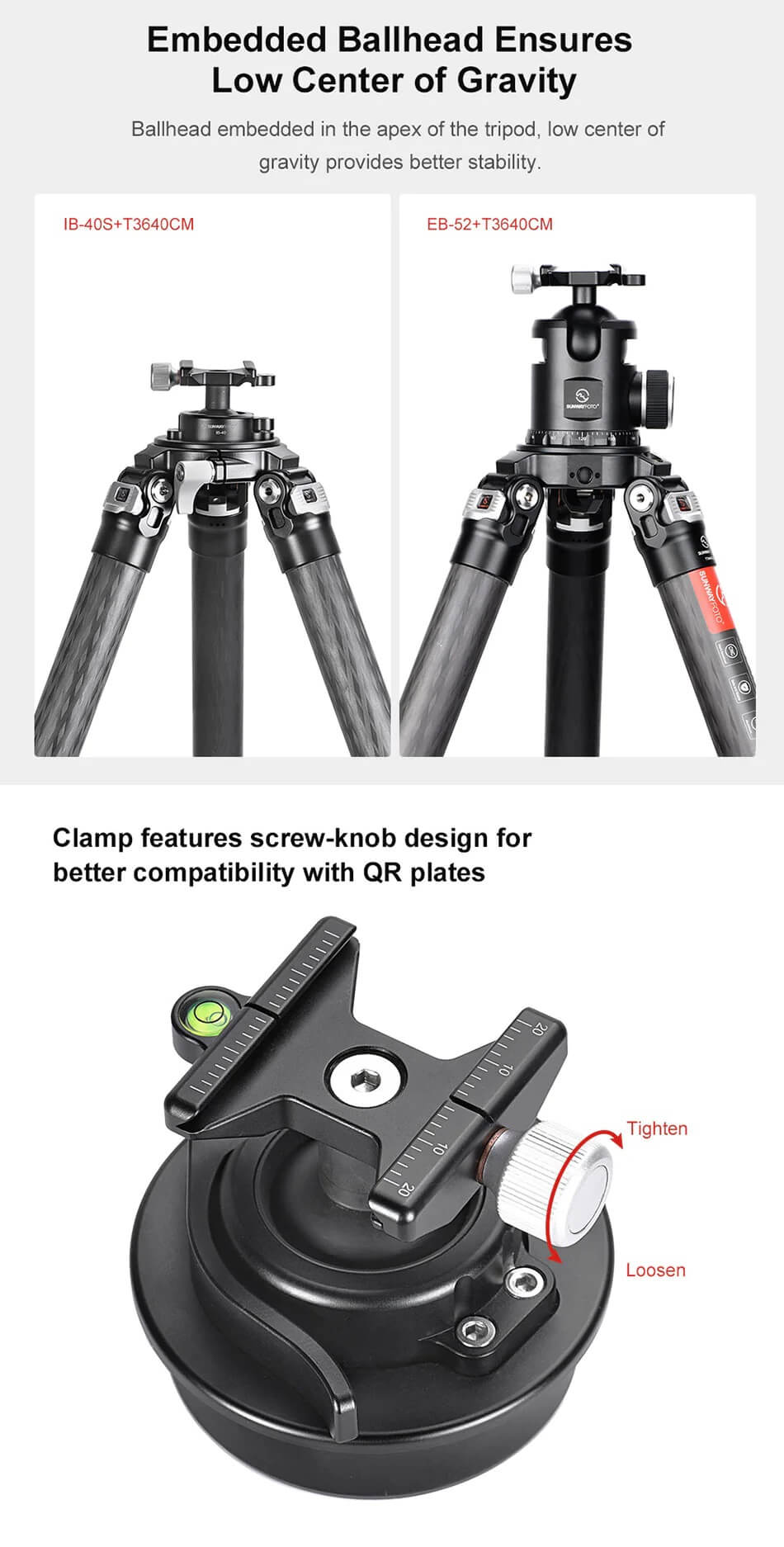  Sunwayfoto IB-40S Lågprofilskulled för Picatinny/Nato-fästen & Arca Swiss