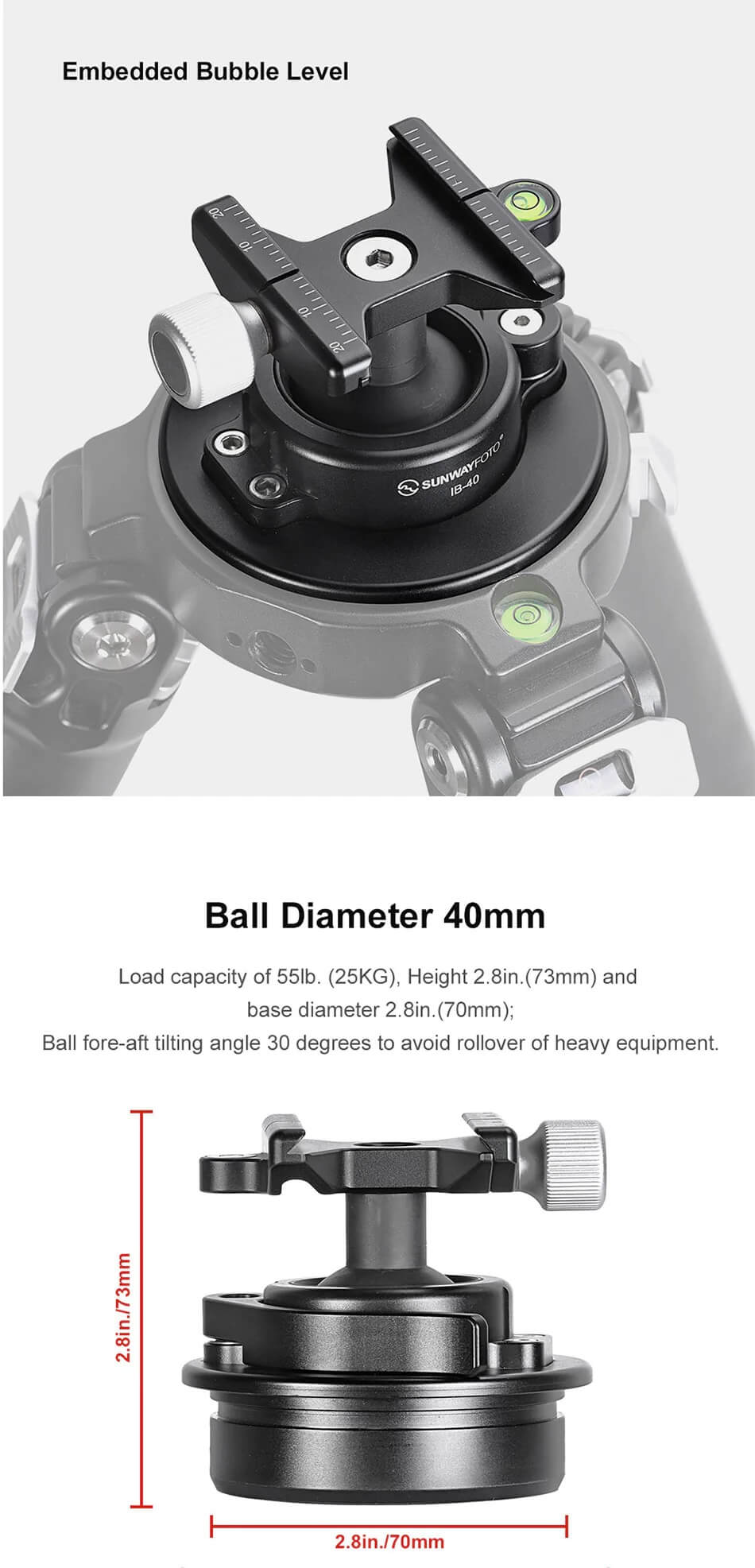  Sunwayfoto IB-40S Lågprofilskulled för Picatinny/Nato-fästen & Arca Swiss