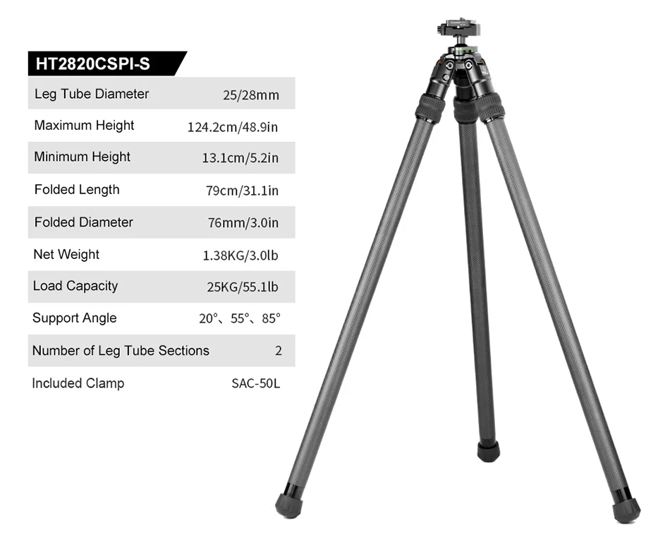  Sunwayfoto HT2820CSPI-S hiilikuitujalusta 124 cm integroidulla kuulapäällä ja Ar Kamda – nopea toimitus ja turvallinen verkkokauppa