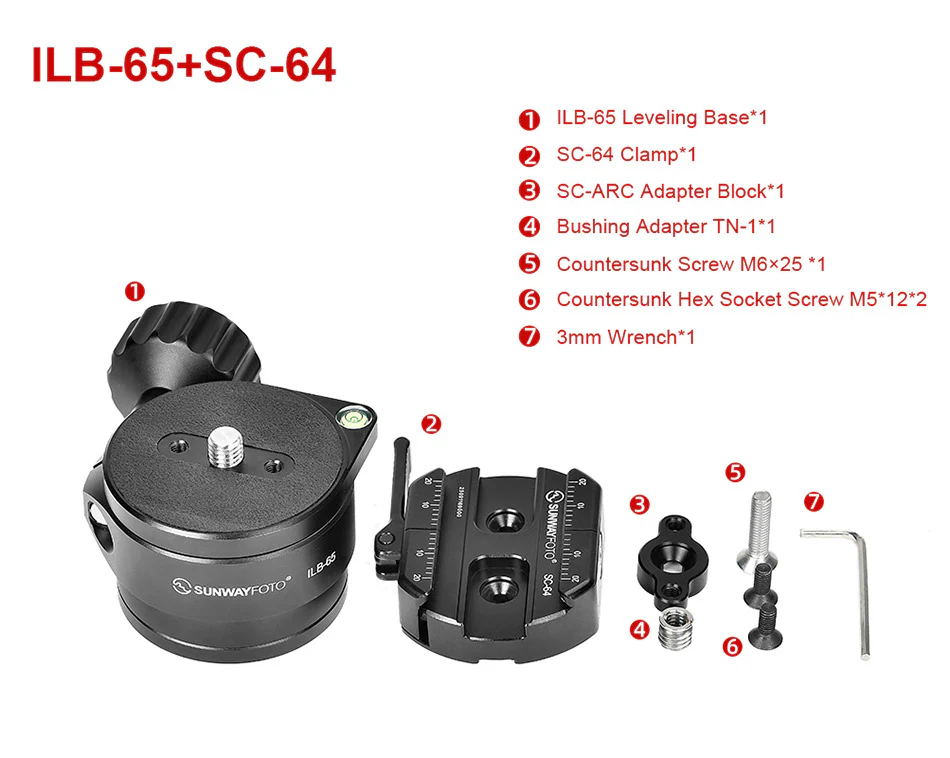  Sunwayfoto ILB-65+SC-64 65 mm tasausalusta Arca-Swiss-pikakiinnityksellä Kamda – nopea toimitus ja turvallinen verkkokauppa