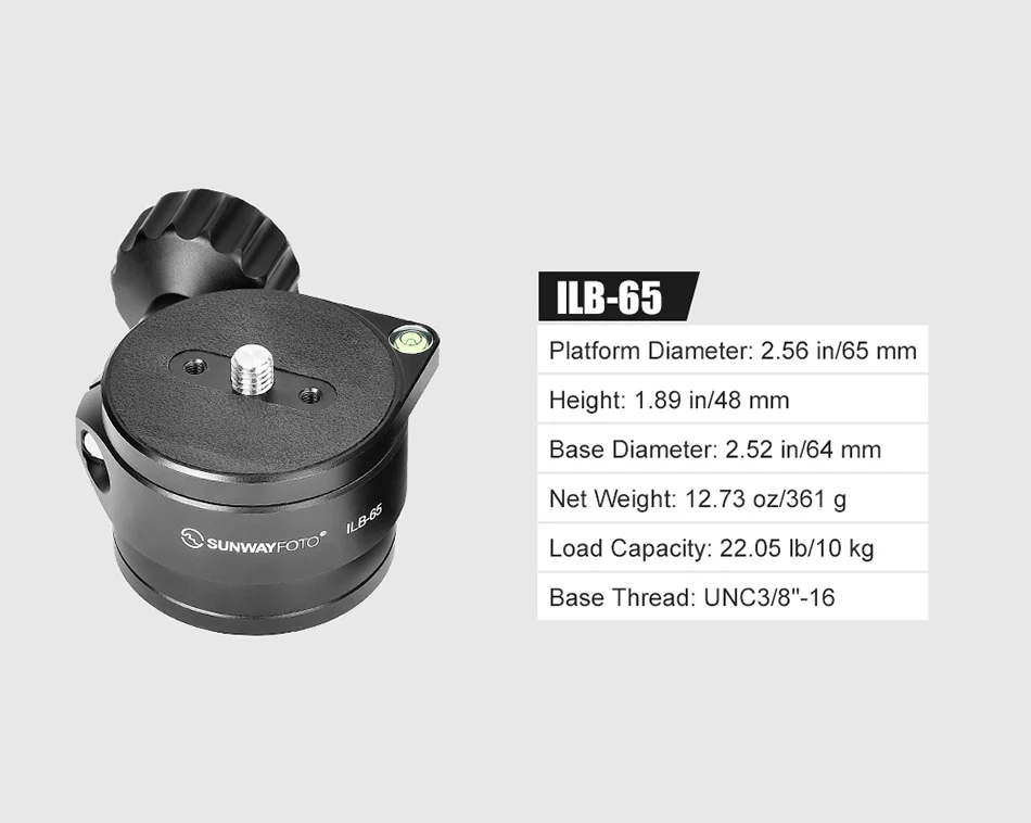  Sunwayfoto ILB-65+SC-64 65 mm tasausalusta Arca-Swiss-pikakiinnityksellä Kamda – nopea toimitus ja turvallinen verkkokauppa