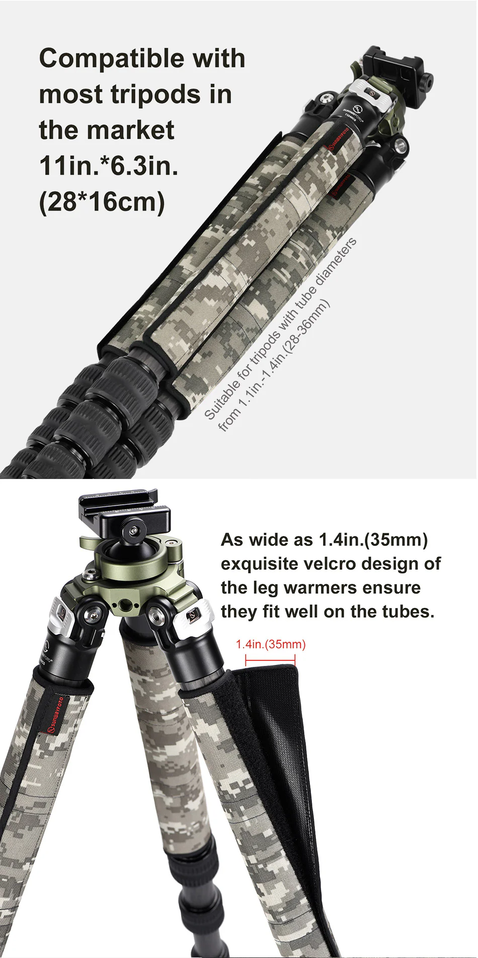  Sunwayfoto Kamouflage stativbenskydd 3-pack – Passar bendiameter 28–36 mm