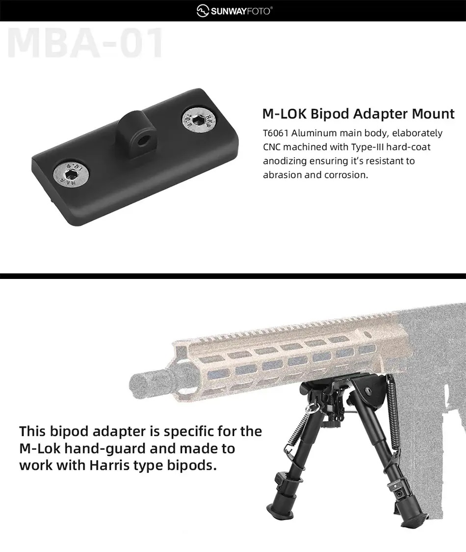  Sunwayfoto MBA-01 Bipod-adapter Harris passar M-LOK