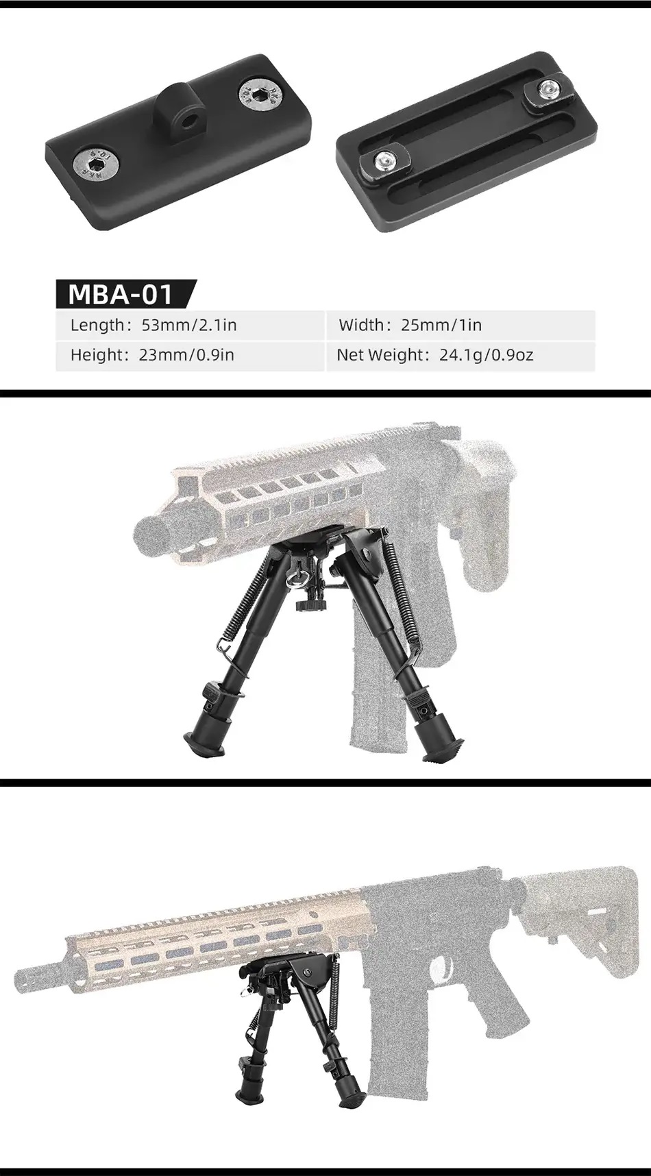  Sunwayfoto MBA-01 Bipod-adapter Harris passar M-LOK