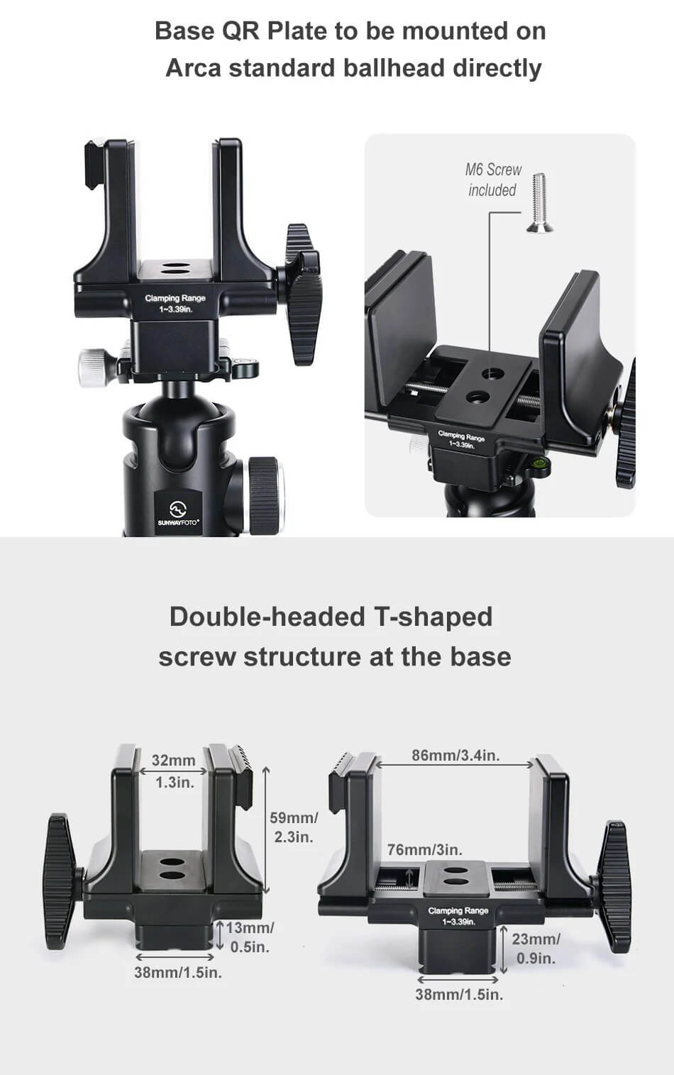  Sunwayfoto SM-86B – Robust Sadelfäste för Jakt och Arca Swiss stativ