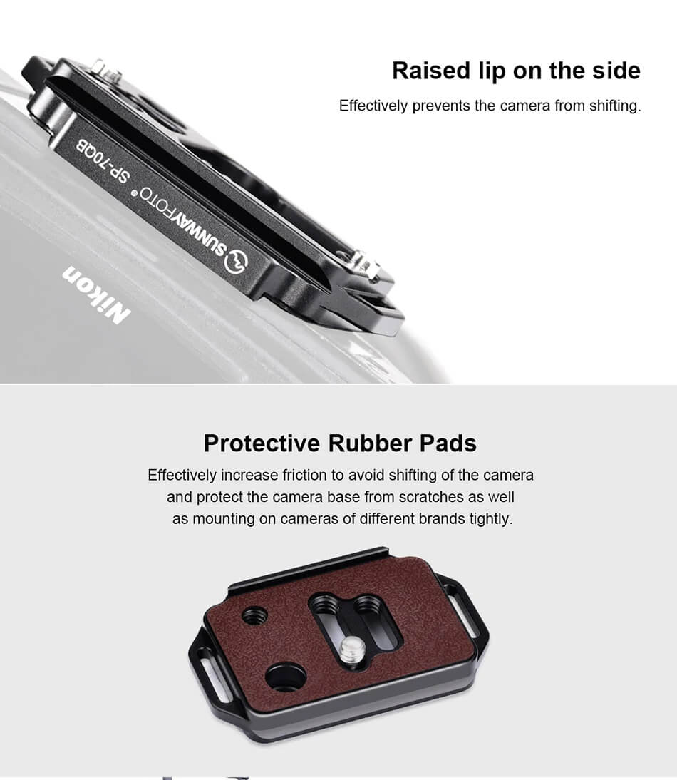  Sunwayfoto SP-70QB kameraplatta för kameror med QD säkerhetsfäste