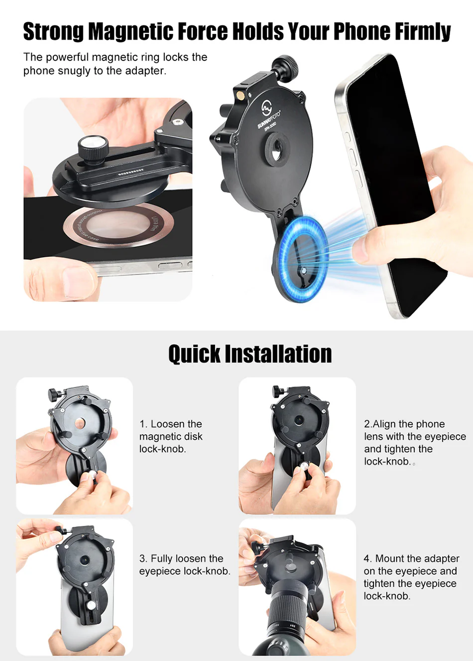  Sunwayfoto SPA-3060 – magneettinen puhelinadapteri kaukoputkille