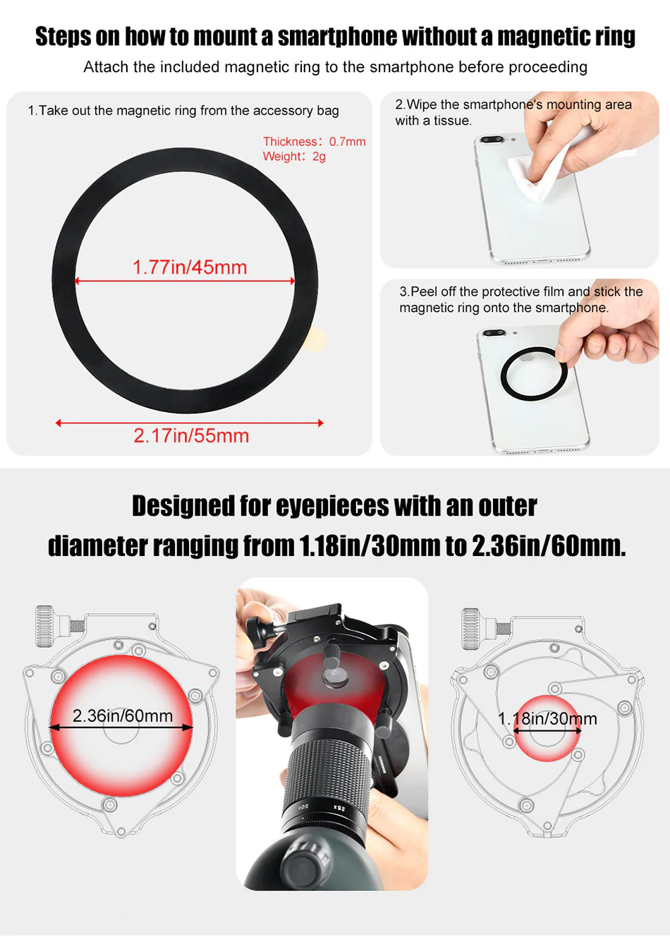  Sunwayfoto SPA-3060 – magneettinen puhelinadapteri kaukoputkille