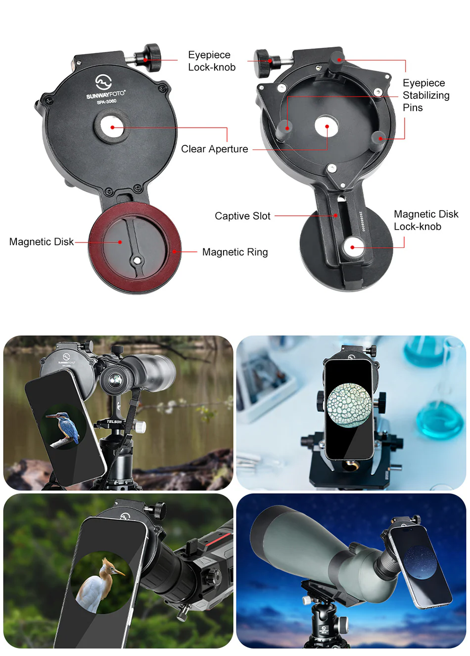  Sunwayfoto SPA-3060 – magneettinen puhelinadapteri kaukoputkille