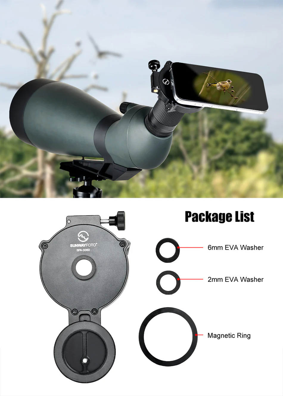  Sunwayfoto SPA-3060 – magneettinen puhelinadapteri kaukoputkille