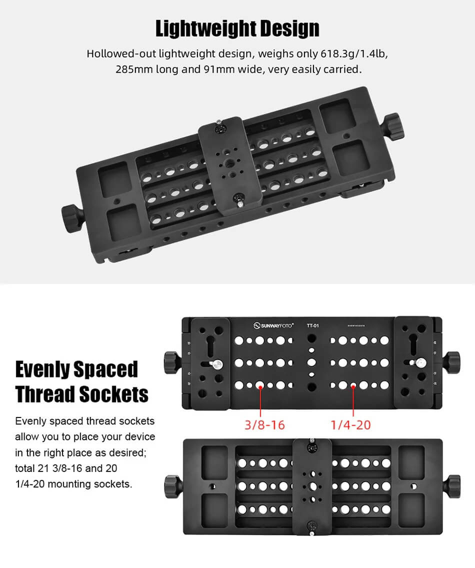  Sunwayfoto TT-01 Monteringsplattform 285×91 mm med Arca-skena