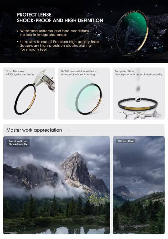  Haida Premium Brass Shock-Proof UV-suodatin – kirkas kuva ja vahva linssisuoja